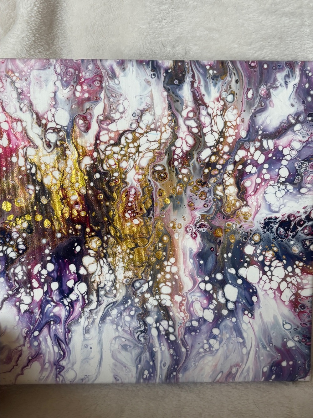 Original Acrylic Pour Painting 10x10 Pink Purple Gold Geode Abstract Fluid Art